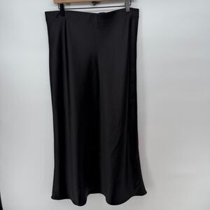 A New Day Black Satin Slip Maxi Skirt Elastic Waist Size XXL NWT